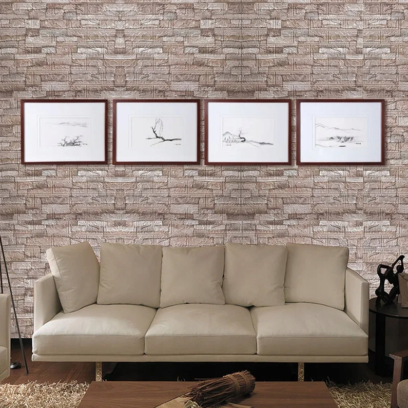 10 x 3D samolepiace nástenné panely XPE tehla pena béžová tapeta 77x70 cm 