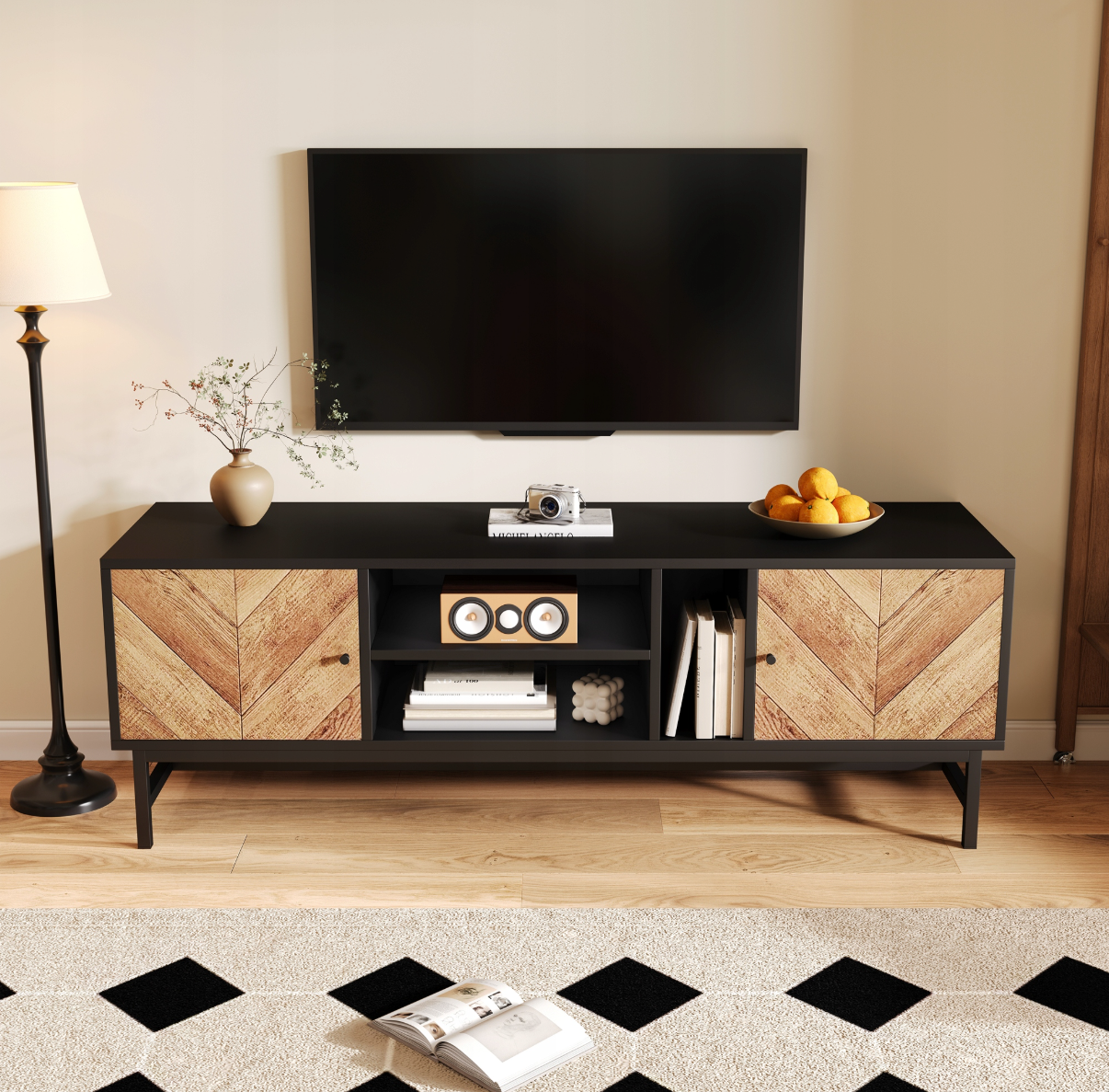 Modern čierno-drevený TV stolík 150 
