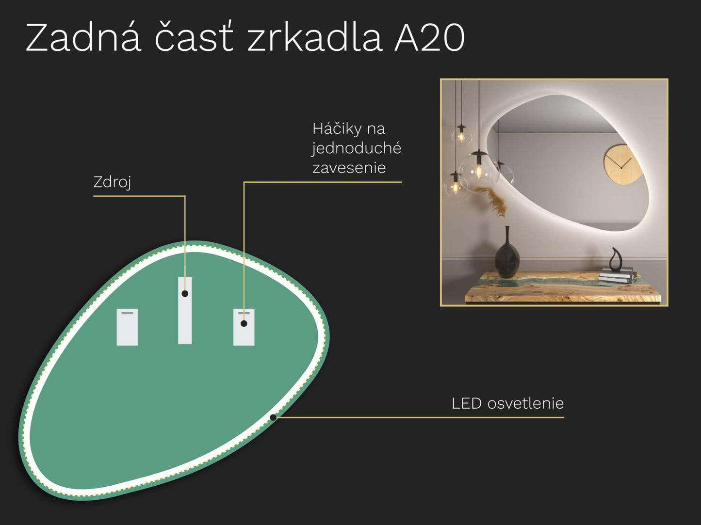 Organické LED zrkadlo s osvetlením A20 
